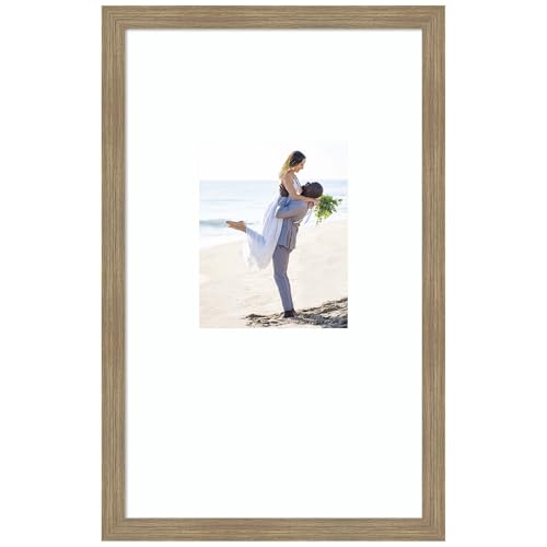 Amanti Art Picture Frame 16x26 Matted to 8x10 Photo Frame, Woodgrain Stripe Mocha Wood Framing for your Wedding Photos, Family Pictures, Diploma, Certificate, Kids Art Gift for Mom,Poster Wall Decor
