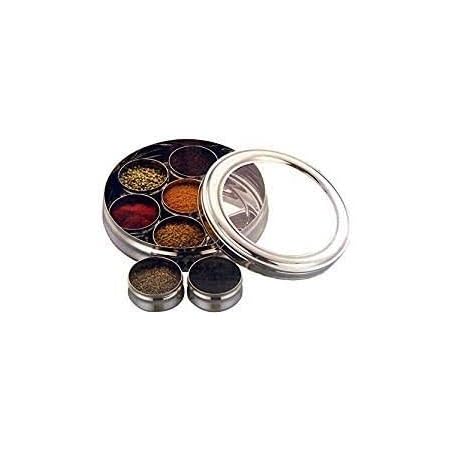 Stainless Steel transparent Masala Dabba Spice Container Box Indian Masala Dabba Masala Box Kitchen Spice Box Spice Box 7 Container with 1 Spoons Clear Lid