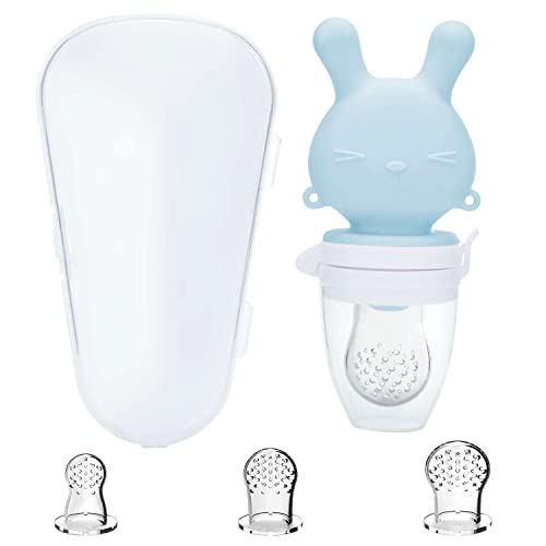 Cosermart Baby Fruit Food Feeder Pacifier- Soft Silicone Mesh Teether, Infant Breastmilk Popsicle Molds For Teething, Relief Teething Toys For Babies 6-12-18 Months, Blue（Include Extra Storage Case) #TOP30