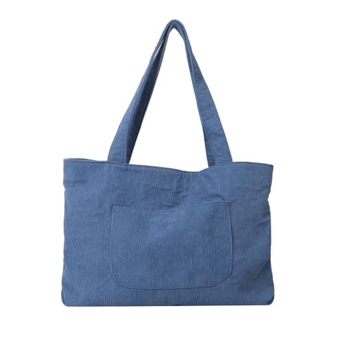 Tote Bag Bolso Mujer Grande con Cremallera Bolsa Compra de Gran Capacidad Bolsos Shopper Tela Bolso de Hombro para Escuela Universidad Viajes (Azul)