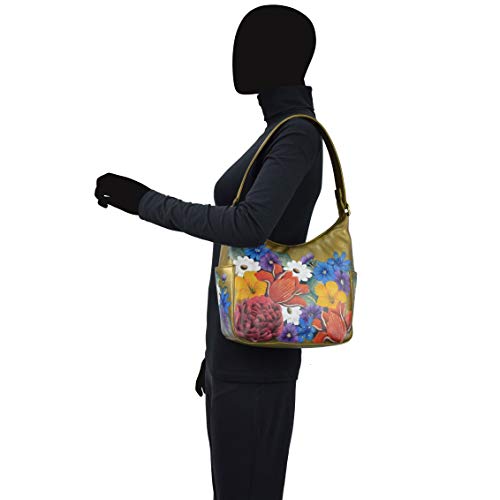 Image of Anuschka Women's Leather Hobo Bag - Hand-Painted Genuine Leather Handbag with Side Pockets for Everyday Use - 382