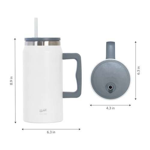 Glad Pioneer Stainless Steel Tumbler with Lid and Straw - Double Walled Insulated Cup with Handle - Leak Resistant & Drinks Stay Cold All Day, 47oz, Grey - image 3