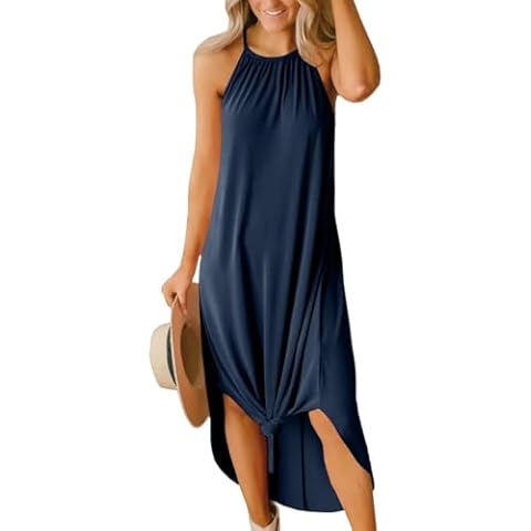 For G and PL Summer Lady Resort Casual Maxi Dress Cruise Sleeveless Loose Sundress Navy M Cover