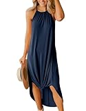 Women Summer Maxi Beach Tropical Dress Cruise Side Split Beachy Clothes Navy M