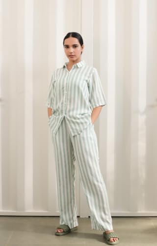 Image of Women's Cotton Loungewear, Nightwear Green and White Stripes Half Sleeves Shirt with Pyjama ; DR.BD-PS-MGSPS