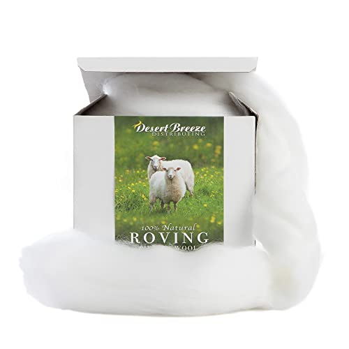Image of Desert Breeze Distributing - 100% Natural Merino Wool Roving, Wool for Spinning, Tapestry Yarn, Needle Felting, Wet Felting, Big Yarn Roving, 19 Micron, 70mm Staple Length, 8 OZ Size, Color Snow White
