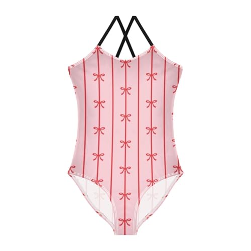 Bolaz Girls Swimsuits One-Piece Bathing Suits Summer Beach Swimwear for 3-10 Years Old-Pink Bows2