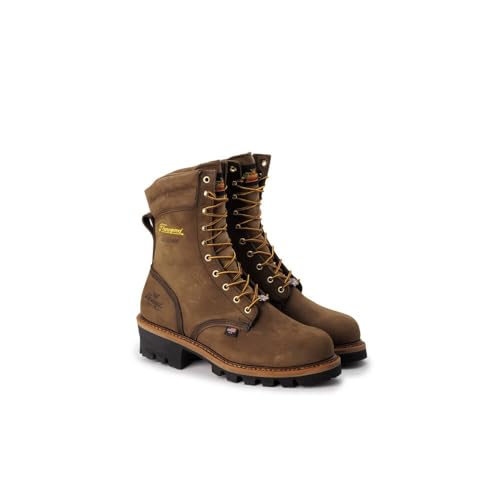 Thorogood Logger Series 9” Waterproof Steel Toe Work Boots for Men - Premium Leather with Storm Welt Construction and Slip-Resistant Vibram Outsole; EH Rated, Studhorse Brown - 10 XW US2
