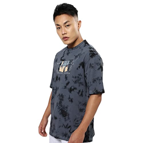 Image of Bewakoof Men's Tie & Dye 100% Cotton T-Shirt - Oversized Fit, Round Neck, Half Sleeves