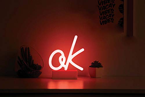 Merkury Innovations 7" inch LED Neon Red"OK" Sign, Night Light, Mood Light