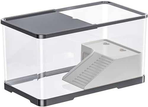 Runsweatタートルボックス タートルボックス 初心者セット 透明 軽量 水陸両用 タートルケージ 丈夫 爬虫類 水陸両用ケージ 360°観察 (ブラック,S(単一の水槽))