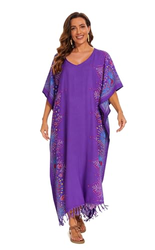 Image of Beautybatik Boho Flora Printed Women Plus Size Kaftan Kimono Loungewear Maxi Long Dress Size XL to 4X