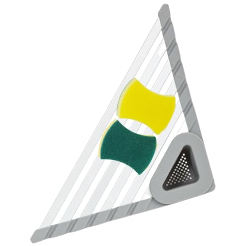 Escurridor de vajilla triángulo para esquina del fregadero de acero inoxidable | Escurridor de platos angular | Bandeja dispensador plegable, organizador de ahorro de espacio y soporte para cocina