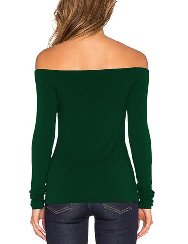 Image of Sarin Mathews Women's Sexy Off The Shoulder Tops Long Sleeve Slim Fit Stretchy Shirts Blouses Top