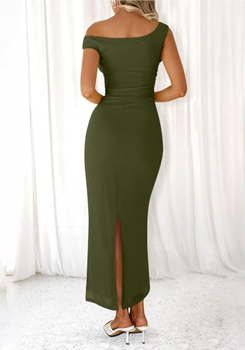 Image of BTFBM 2026 Summer Wedding Guest Dresses for Women One Shoulder Bodycon Ruched Mesh Formal Cocktail Spring Fall Maxi Dress