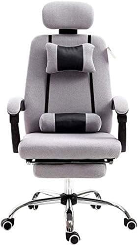 Ergonomic Office Chair with Footrest, Reclining Desk Chair, Adjustable Neck & Lumbar Support, Fabric(Grey)