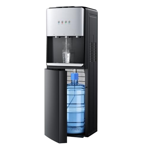 Image of Euhomy Self-Cleaning Bottom-Loading Water Dispenser, Compatible with 5 Gallon Bottles - 3 Temperature Settings with Hot, Room & Cold Water Outlets, Childproof Lock, Night Light & LED Display,Black