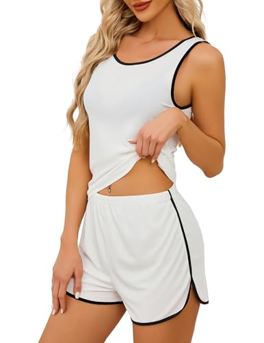 Image of YYA Women Tank & Shorts Pajama Set Loungewear Loose Fit Two-Piece Sleepwear for Summer, S-XXL