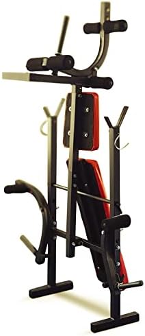 Fit4home All in One Weight Bench with Barbell Rack, Butterfly and Leg Raise Extensions, Incline Adjustable and Foldable for Home Gym Weightlifting Workout Training | TF-1001