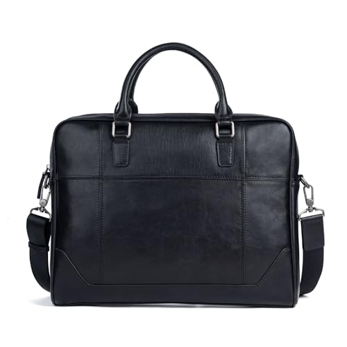 Cosmawn Maletíne Maletín de piel for portátil tipo mensajero for hombre - Bolso bandolera de piel for viajes y oficina - Estilo rústico(Noir)