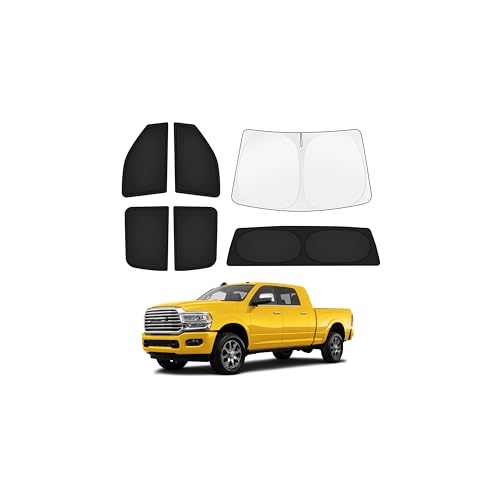 KUST Car Window Shades for Dodge RAM 2500/3500 2010-2025 2026 Windshield Sun Shade Side Window Cover UV Block Privacy Protection Ram Accessories for Camping Blackout Rear Back Full Set 6PCS