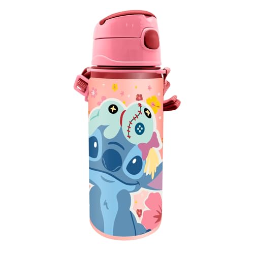 Kids Licensing - Botella de Agua Niños y Niñas - Cantimplora de Aluminio con Asa y Cierre de Clic, Libre de BPA y Toxinas, 600 ml, Diseños Infantiles
