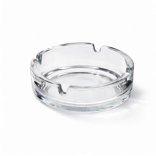 1pk Clear Glass Ashtrays 10.5cm Heavy Duty Round Ashtray with 4 Cigarette Rests Thick Durable Glass Smoking Tray for Home Garden Patio Bar or Outdoor Use