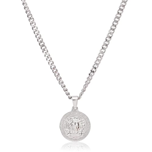 Image of Fashion Frill Chain Necklace For Men Stainless Steel Medusa Pendant Necklace Mythology Ancient Symbol Necklace Chain Pendant For Men Boys Jewellery