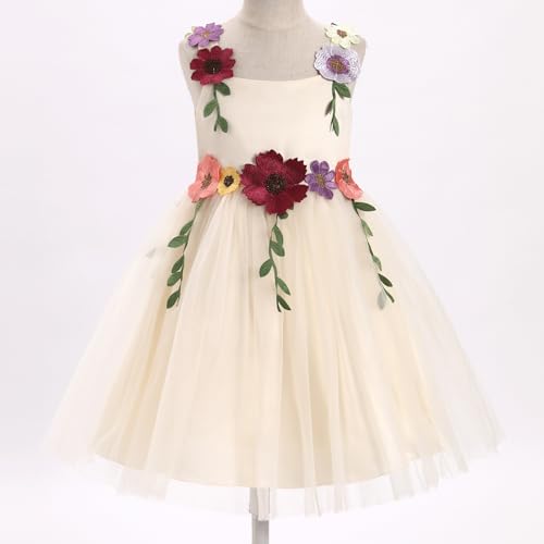 IBTOM CASTLE Flower Girl Dress Toddler Formal Pageant Birthday Party Spaghetti Straps 3D Flower Embroidery Tulle Tutu Dresses3