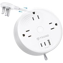 TROND Travel Power Strip - Retractable Extension Cord 5ft Ultra Thin Flat Plug, Retractable Power Strip with 3 AC Outlets 3 USB Ports 2 USB C, Cruise Ship Essentials, for Home Hotel Dorm Room, White