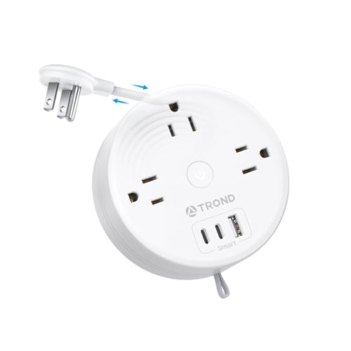 TROND Travel Power Strip - Retractable Extension Cord 5ft Ultra Thin Flat Plug, Retractable Power Strip with 3 AC Outlets 3 USB Ports (2 USB C), Cruise Ship Essentials, for Home Hotel Dorm Room, White by TROND - Used condition - US$15.19