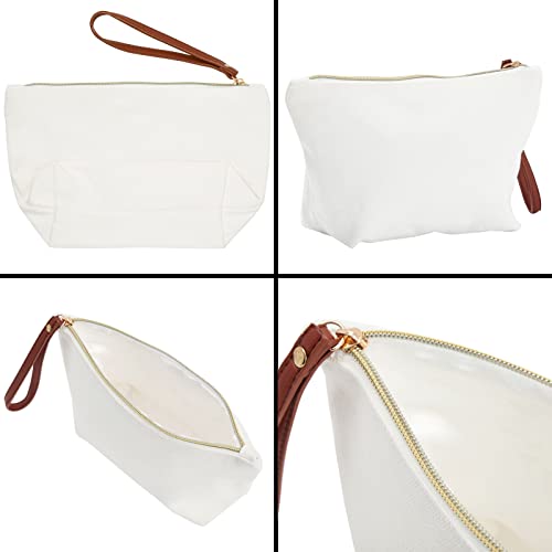 Glamlily Gold Initial D Personalized Makeup Bag For Women, Monogrammed Canvas Cosmetic Pouch (White, 10 X 3 X 6 In) #TOP5