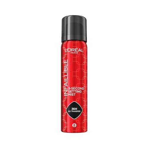 L'Oréal Paris, Spray Fissante per il Make-Up, No Transfer, Ad Asciugatura Rapida, Tenuta Fino a 36H, A Prova di Sudore e Umidità, Infaillible 3-Second Face Setting Mist, 75 ml