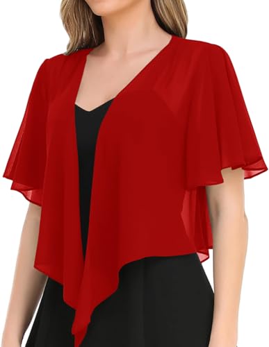 Image of Women's Solid Puff Sleeve Kimono Short Cardigan Loose Cover Up Casual Blouse Top Chiffon
