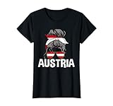 Austria Girl Austrian Flag Messy Hair Bun T-Shirt