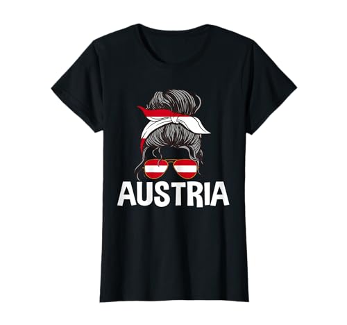 Austria Girl Austrian Flag Messy Hair Bun T-Shirt