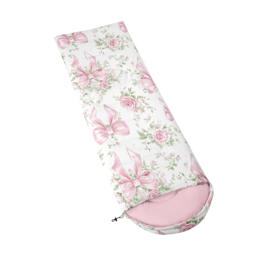 Bolsa de dormir infantil Feelyou con moño rosa, impermeable y portátil para camping en clima cálido y frío miniatura 3