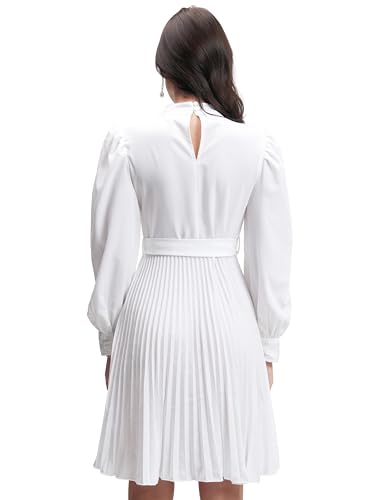 Image of Tokyo Talkies Women's Elegant A-Line Dress with Belt & Pleated Dress- Sophisticated Full-Sleeve Style for Any Occasion