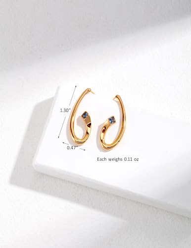 N9Nemuses 18K Gold Plated Sterling Silver Square Blue Cubic Zirconia Minimalist Curved Drop Earrings For Women #TOP1