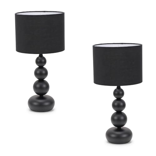 ValueLights | Matt Black Stacked Ball Bedside Light Table Lamp with Drum Shade | Home Décor, Bedside & Desk Lamp | Includes Bulb