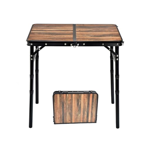 Geastsheng Small Folding Camping Table, 2ft Portable Picnic Table Aluminum 24" x 16" Folding Table, 3 Adjustable Heights Portable Lightweight Table Dining Table for RV, Picnic, Beach (Wood Grain)