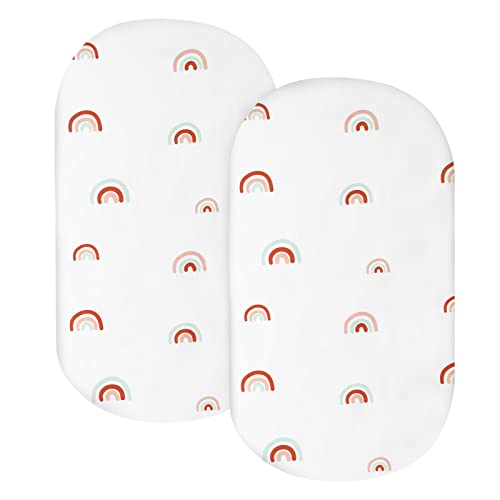 Bassinet Sheets For Baby Girl Boy 2 Pack Bassinet Sheet Fitted Boho Cradle Sheets For Oval Rectangle And Hourglass Bassinet Mattress, Rainbow #TOP9