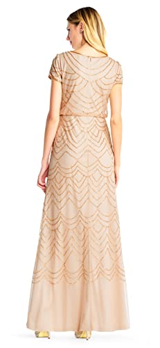 Image of Adrianna Papell Womens Short Sleeve Blouson Beaded Gown