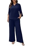 Auciccoo Pants Suits for Women Dressy Plus Size 2 Piece Sets 3/4 Sleeve Blouse Wide Leg Pants for Business...