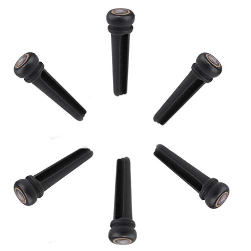 Acoustic Guitar Bridge 6PCS Ebony Guitar Bridge Pins Inlaid Abalone Dot Brass Rings Replacement - Thumbnail 5