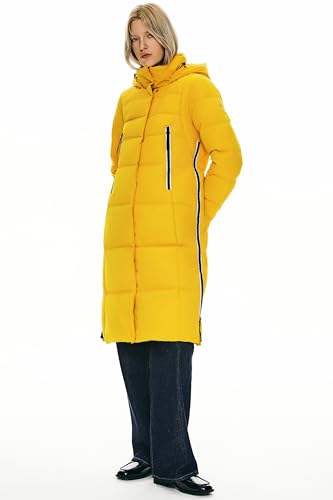 Orolay Women's Thickened Long Down Jacket Winter Down Coat Hooded Puffer Jacket with Side Zipper