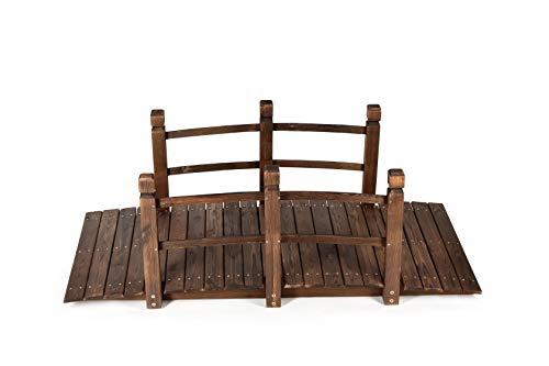 HYNAWIN Garden Bridge,Wood Arc Bridge with Rails for outside-5FT Length(Brown),Classic Decoration for Landscaping Backyard Creek Pond or Farm - Thumbnail 3