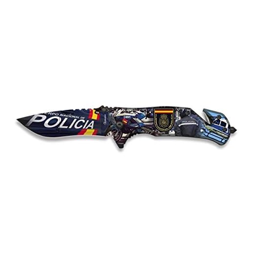 Cuchilleria Deportiva ALBAINOX- 18461-A - Navaja asistida Albainox POLICIA Nacional. Impresion 3D. Hoja 8.2 cm - Herramienta para Caza, Pesca, Camping, Outdoor, Supervivencia y Bushcraft