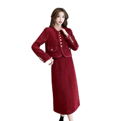 Ensemble tweed femme chic veste courte et jupe moulante style français tenue de bureau élégante