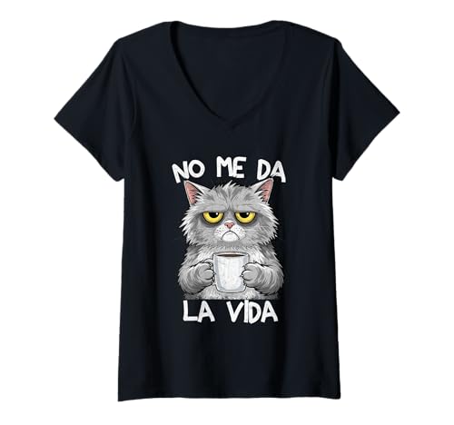 Mujer No Me Da La Vida Gato Hombre Divertida Graciosa Ropa Camiseta Cuello V